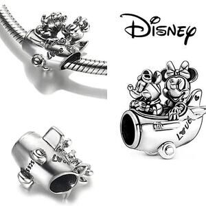 Sterling Silver Mickey Minnie Mouse Air Plane Charm For Charm Bracelet